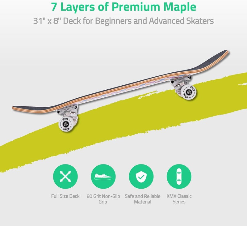 KMX Complete Skateboard for Beginners, 7-Layer Canadian Maple Double Kick Concave Deck| Aluminum Alloy Trucks | Pro Skateboard for Boys, Girls, Kids, Teens, Adults - Image 5